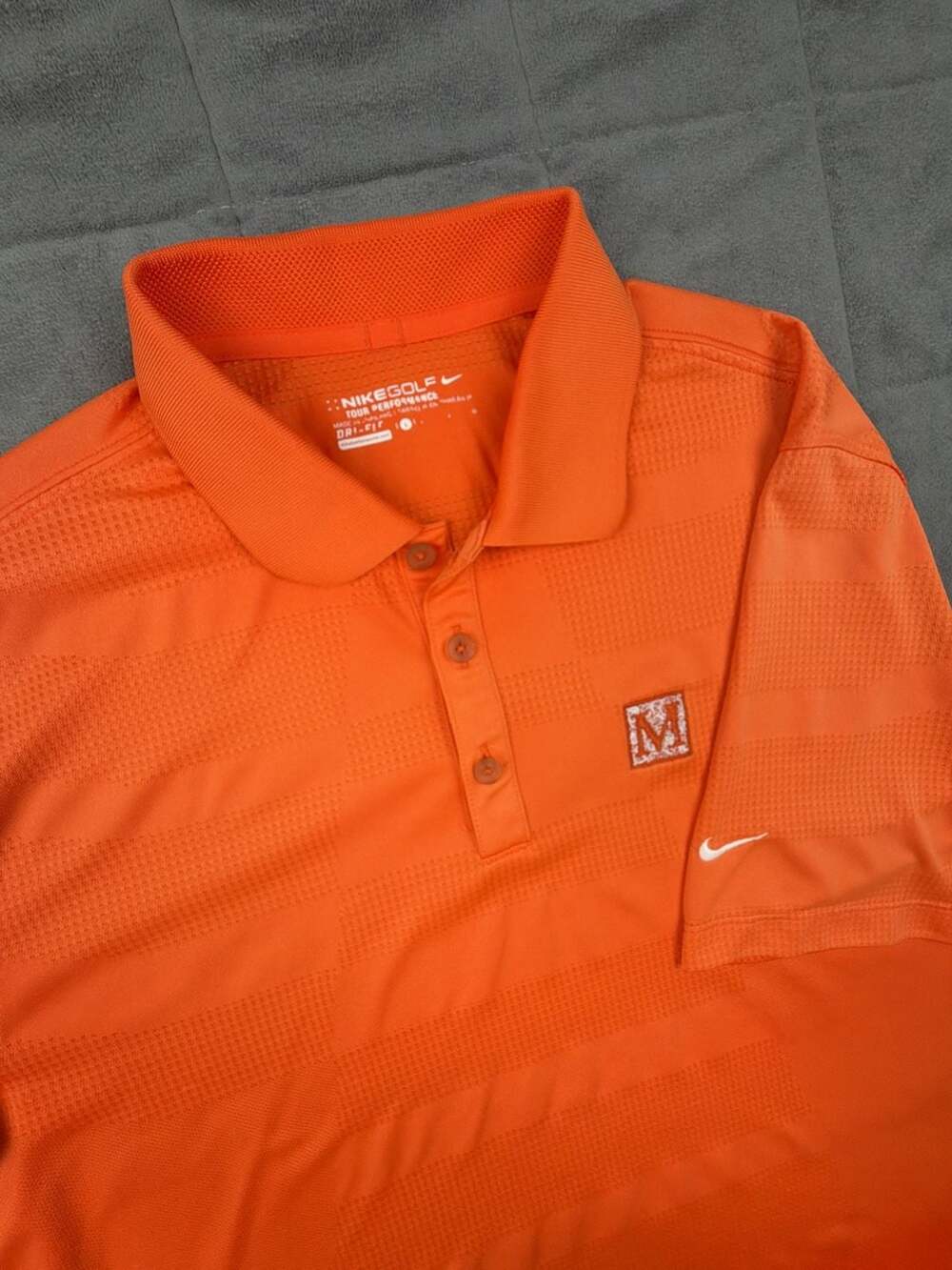 Nike Golf Tour Performance Dri-FIT Orange Textured Polo Shirt with Mediterra log